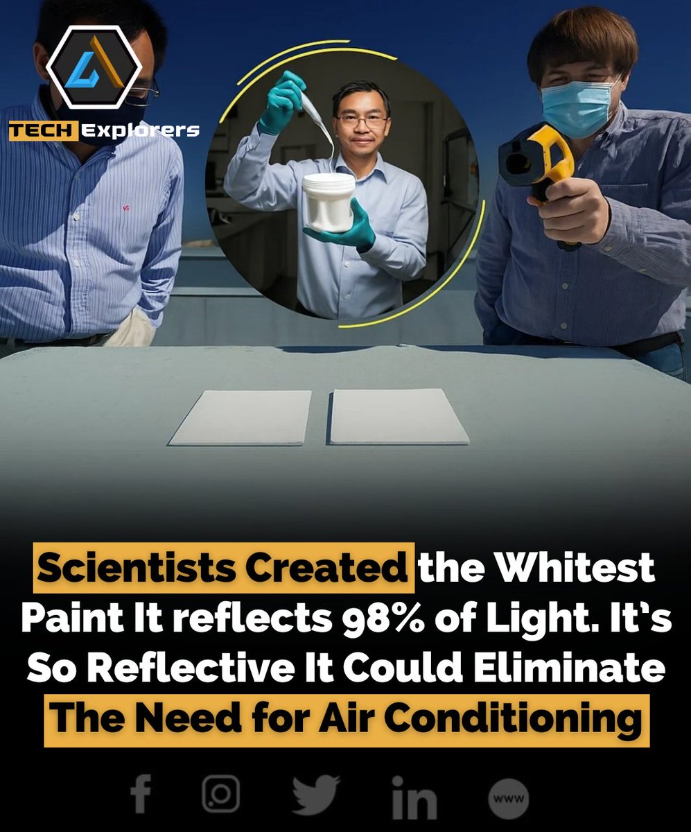 themestimes's tweet photo. Scientists at Purdue University have developed the whitest white paint ever, capable of reflecting 98.1% of sunlight, earning it a Guinness World Record. 

#WhitestPaint #CoolTech #ClimateChangeSolutions #EnergyEfficiency #SustainableInnovation #PassiveCooling https://t.co/jivNhOXGbg