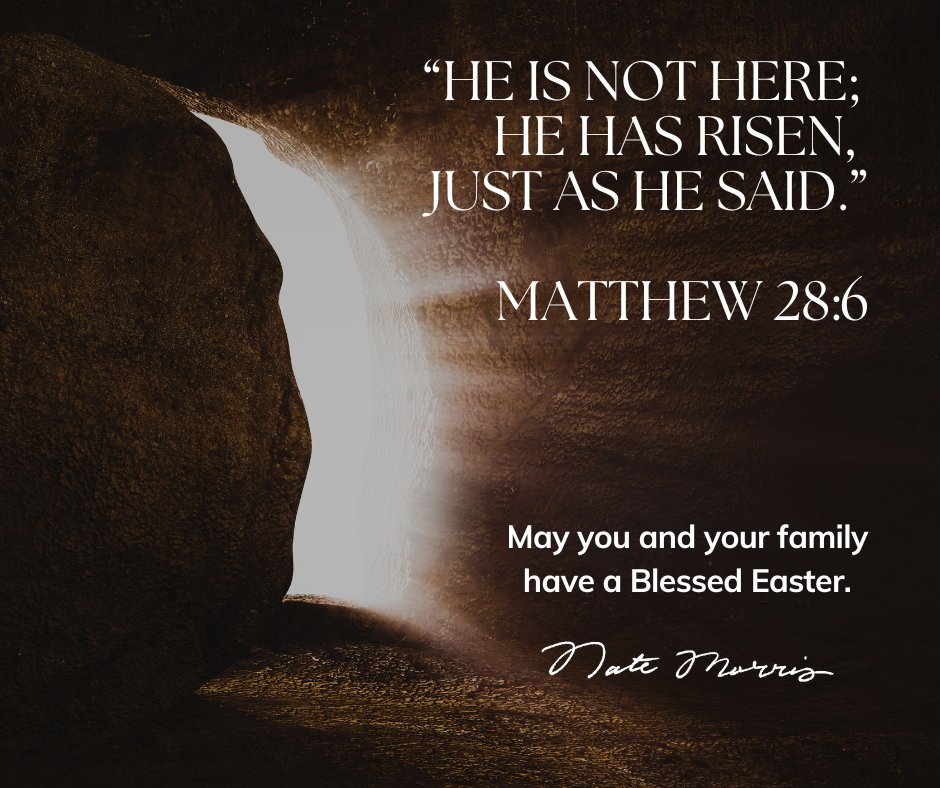 NateMorris's tweet photo. Easter is a day of triumph—a celebration of the greatest victory ever won, not by force, but by faith. May this sacred day renew your spirit and strengthen your faith, today and always.

@JaneMosbacher  and I wish you and your family a Blessed Easter!

#Easter #HeIsRisen #HappyEaster