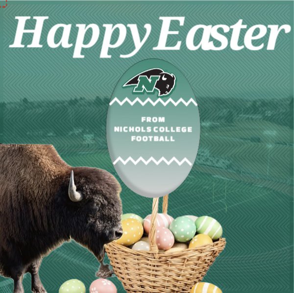NicholsBisonFB's tweet photo. Happy Easter from the Nichols College Football Program! 🐰🥚

#FULLTHROTTLE🦬
#BRICKBYBRICK 🧱 https://t.co/g1NKrnPMxK