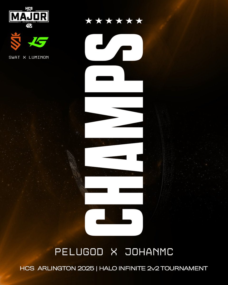 SWAT Latam (@swat_latam) on Twitter photo CHAMPIONSSS!⭐️
Felicidades a <a href="/Johaan_Mc/">SWAT Johan</a> y <a href="/PeluGod/">Pelu</a> por ganar el torneo de Halo Infinite 2v2 en #HCSArlington25✨
<a href="/LuminonGaming/">Luminon Gaming</a> x <a href="/SWAT_Latam/">SWAT Latam</a>🔥
We came. We saw. We conquered.🏆
COLOMBIA IN DA HOUSE!🇨🇴
#HCS2025 #PoderSWAT🧡 CHAMPIONSSS!⭐️
Felicidades a <a href="/Johaan_Mc/">SWAT Johan</a> y <a href="/PeluGod/">Pelu</a> por ganar el torneo de Halo Infinite 2v2 en #HCSArlington25✨
<a href="/LuminonGaming/">Luminon Gaming</a> x <a href="/SWAT_Latam/">SWAT Latam</a>🔥
We came. We saw. We conquered.🏆
COLOMBIA IN DA HOUSE!🇨🇴
#HCS2025 #PoderSWAT🧡