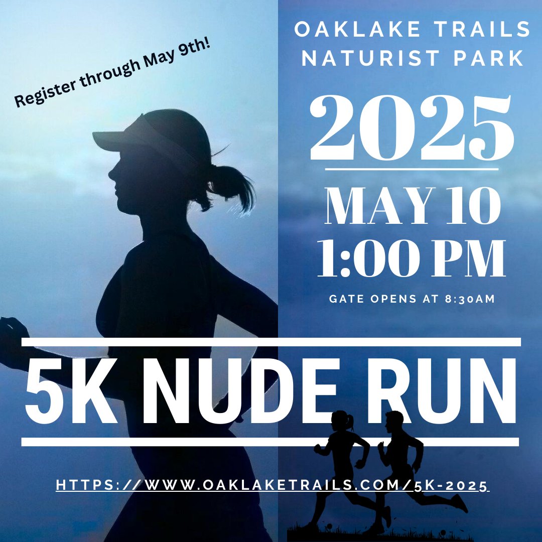 OaklakeTrails's tweet photo. Oaklake Trails proudly participates in the @AANR_Southwest racing series, and our #nude5K is coming up on Saturday May 10! Registration includes park day fee, refreshments, a post-race buffet, the dance, and all park amenities + giant water slide! Info: https://t.co/JWgZy863Qy https://t.co/EWwY19Vwqc