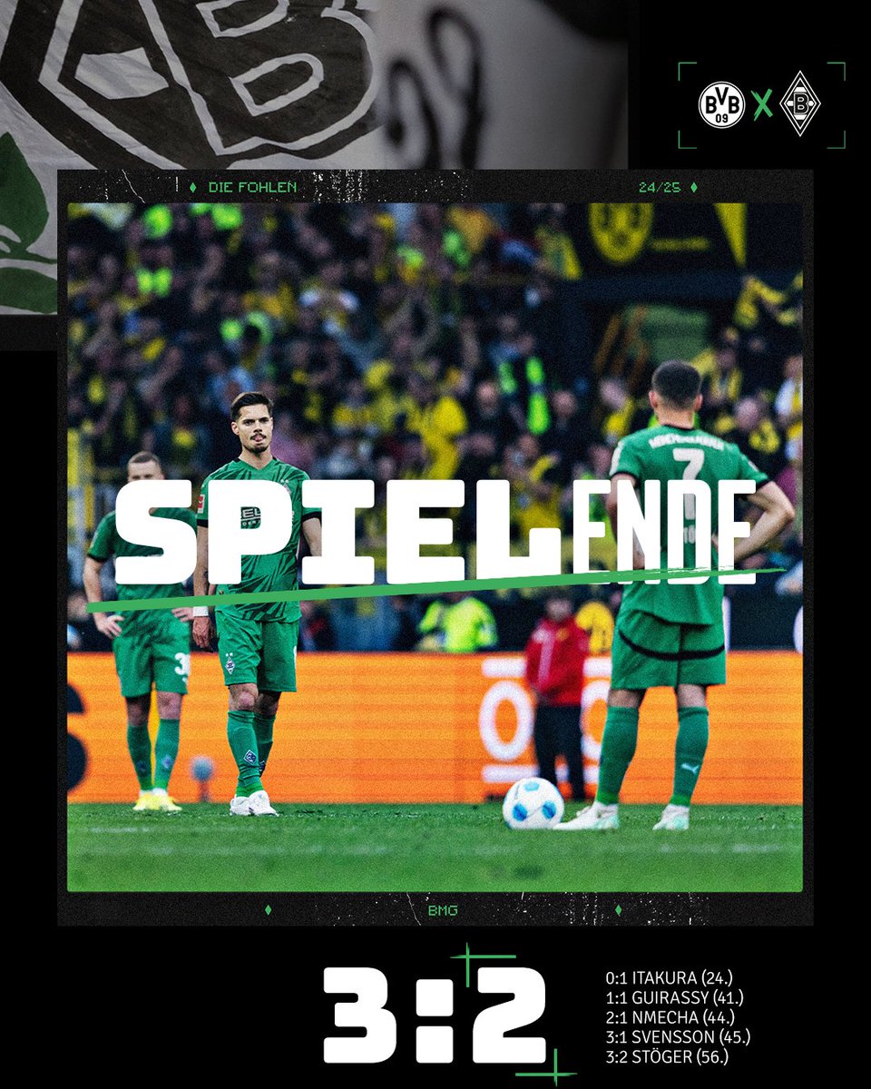 90' Spiel ist aus. Wir verlieren in Dortmund.

#dieFohlen #BVBBMG 3:2