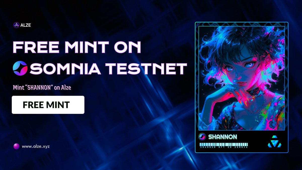0xAlze's tweet photo. Free MINT "SHANNON"      
        +10M Somnia Points  

🔗https://t.co/XT1wopkh6w

Claim Before April 30th to Win Somnia Points!

  RT  🔁Comment wallet address 💬 https://t.co/NTiDY9NzTQ