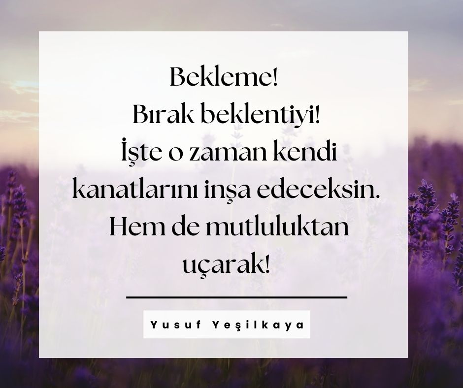Bekleme! Bırak beklentiyi! İşte o zaman kendi kanatlarını inşa edeceksin. Hem de mutluluktan uçarak...
#YusufYeşilkaya