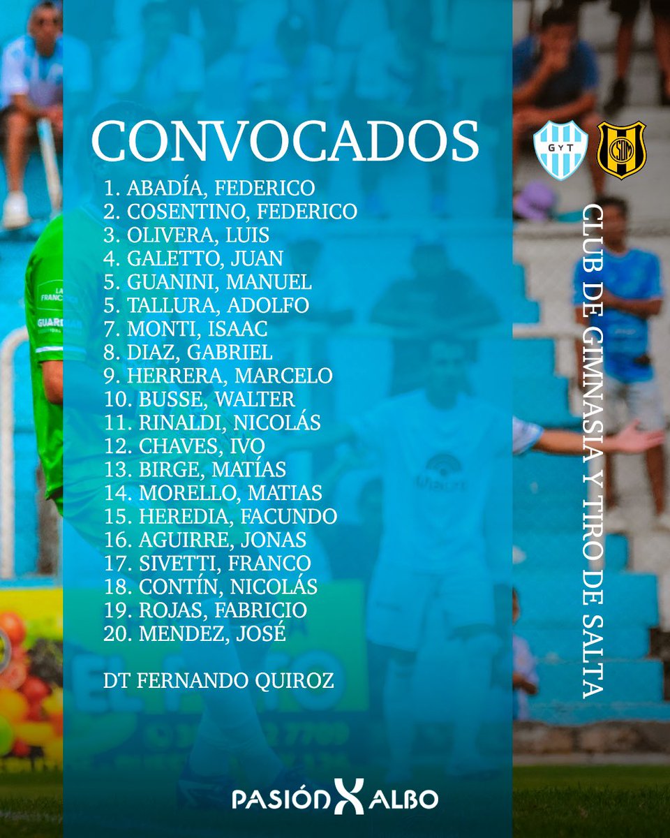 pasionporalbo's tweet photo. Los convocados del día de la fecha para recibir al Deportivo Madryn en el Gigante del Norte 🏟️ https://t.co/CZPFehYGdg