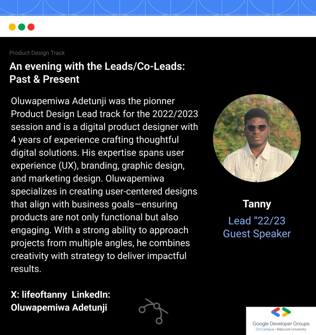 Oluwadayomisi_O's tweet photo. 🗓️ Sunday, April 20th, 2025 🕖 7 PM 📍 Live on X Space 🎙️ Hosted by yours truly 😉
Speakers: @lifeoftanny @layothebaby @jivvyfresh @Crownzdesigns 

#GDGBabcock #ProductDesign #TechLeadership #DesignCommunity #BuildWithGDG https://t.co/OYv3gLXo2O