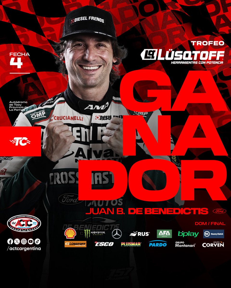 actcargentina's tweet photo. DE BENEDICTIS GANA EN LA PAMPA

@jbdebenedictis se queda con la carrera especial del #GPLaPampa en la cuarta fecha del TC 🥇

#ACTC #TurismoCarretera https://t.co/EbkYC7XLJe