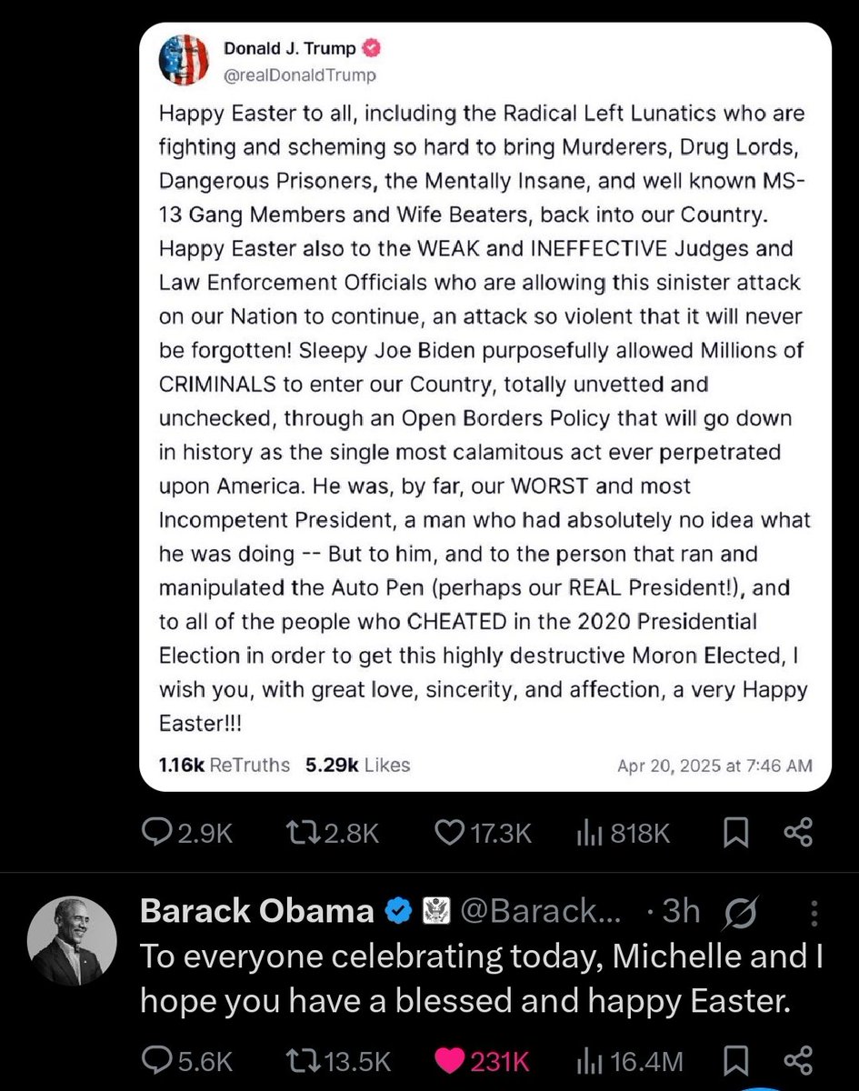 gtokarsk's tweet photo. idiotic moron of a self indulging narcisist, vs. a classy ex-president.... which is more Christian https://t.co/7Ap1zyeDG4