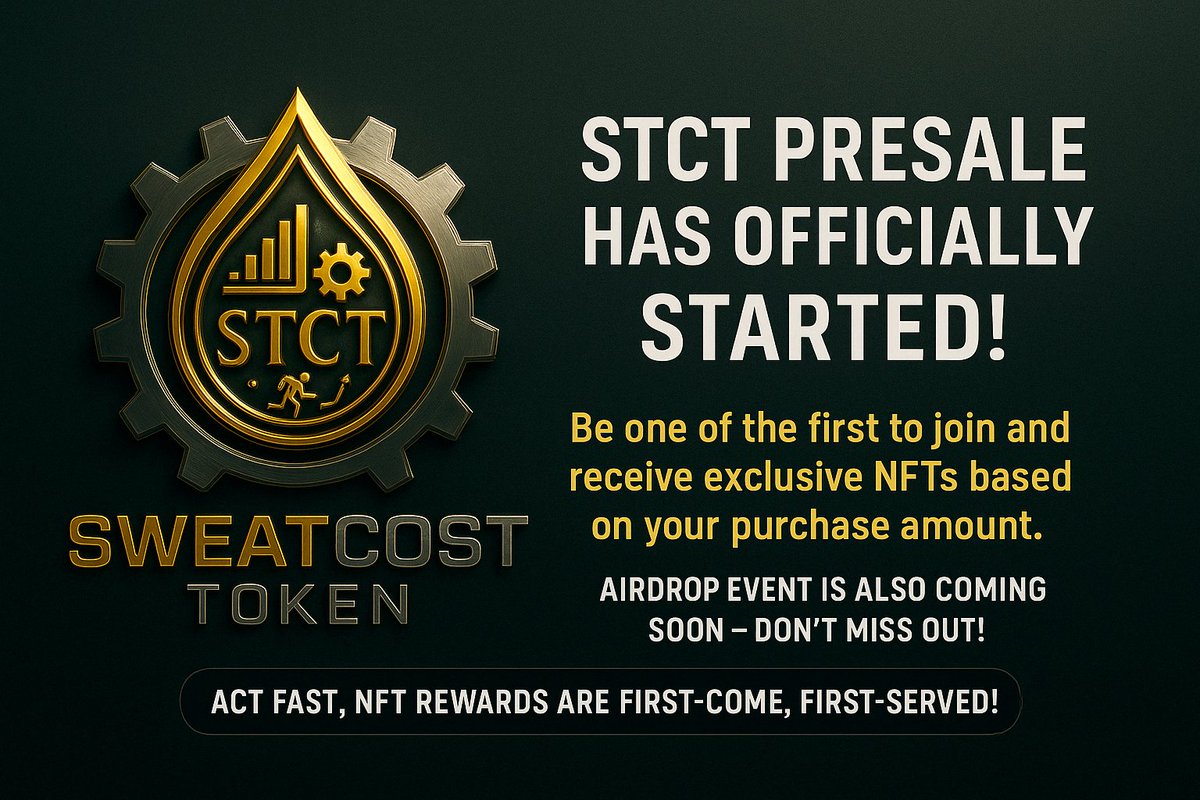 SWEATCOST's tweet photo. https://t.co/yfhZ6LtLuB

A coin for all workers, this will be a revolution. Check out the pre-order before DEX listing. It will be an essential innovation in our daily lives.
NFT event and AIRDROP are prepared. There is also a lockup to prevent dumping. Now is your chance.

#presale #NFTs #Airdrops #STCT