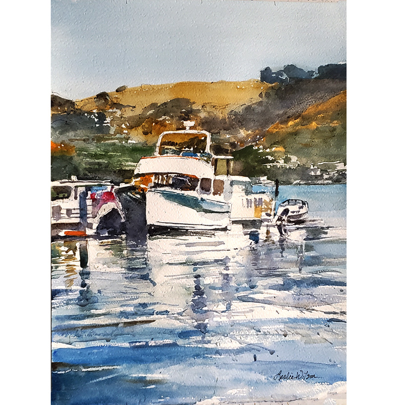 Leslie Wilson has focused on watercolor painting for more than 20 years. She captures vibrant light and color, both in plein air and in the studio.

Sausalito View   
Watercolor   22 x 18

#artwork #art #painting #watercolorart #creative #artists
#sea