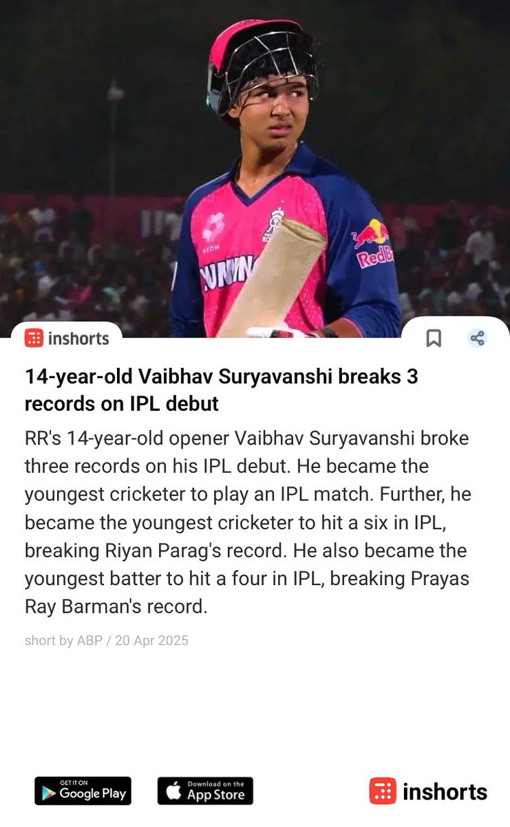 lapchh's tweet photo. 14-year-old Vaibhav Suryavanshi breaks 3 records on IPL debut
https://t.co/Y0lJZJ9A2v
 -via inshorts https://t.co/vMYTSOlzTc