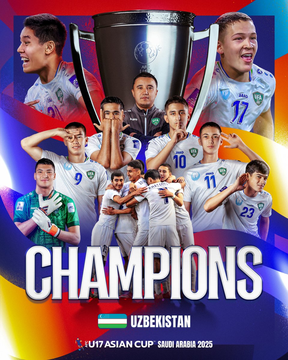 ✨ 𝐂𝐇𝐀𝐌𝐏𝐈𝐎𝐍𝐒 ✨

🇺🇿 Uzbekistan complete their incredible journey and lift the #AFCU17 trophy for the first time since 2012!