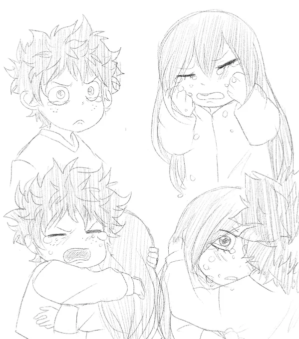 Little Izuku and Tsuyu. 
Enjoy theses 2 little green beans.
#izukumidorya #TsuyuAsui #deku #froppy #fanart #doodle #MyHeroAcademia 