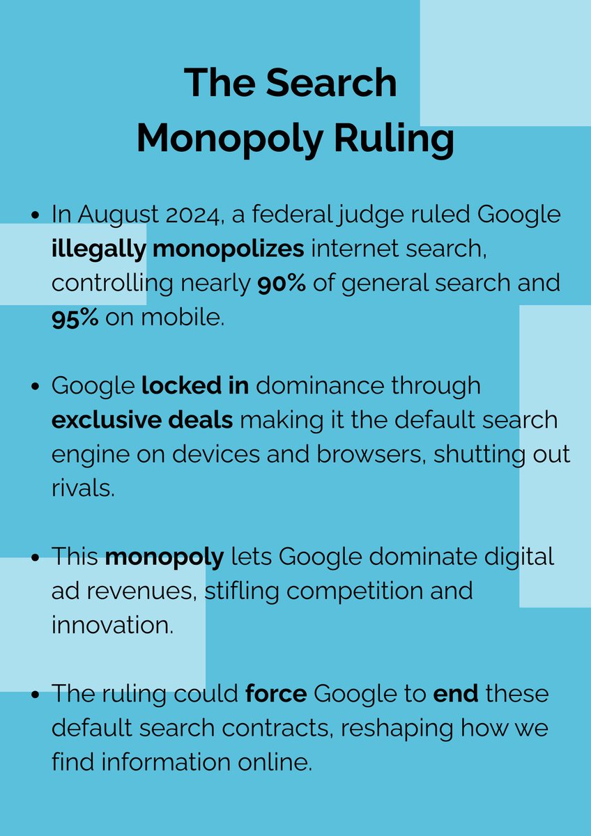 TAKminds's tweet image. U.S. courts have ruled that Google illegally holds monopolies in both online search and digital advertising — a landmark decision that could reshape the internet as we know it. 

Could this mark the beginning of the end for Big Tech’s dominance? 

#GoogleAntitrust #BigTech…