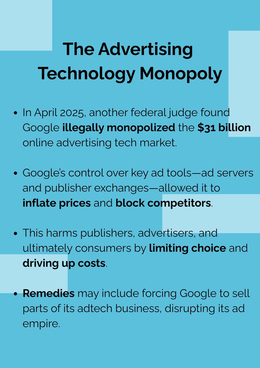 TAKminds's tweet image. U.S. courts have ruled that Google illegally holds monopolies in both online search and digital advertising — a landmark decision that could reshape the internet as we know it. 

Could this mark the beginning of the end for Big Tech’s dominance? 

#GoogleAntitrust #BigTech…
