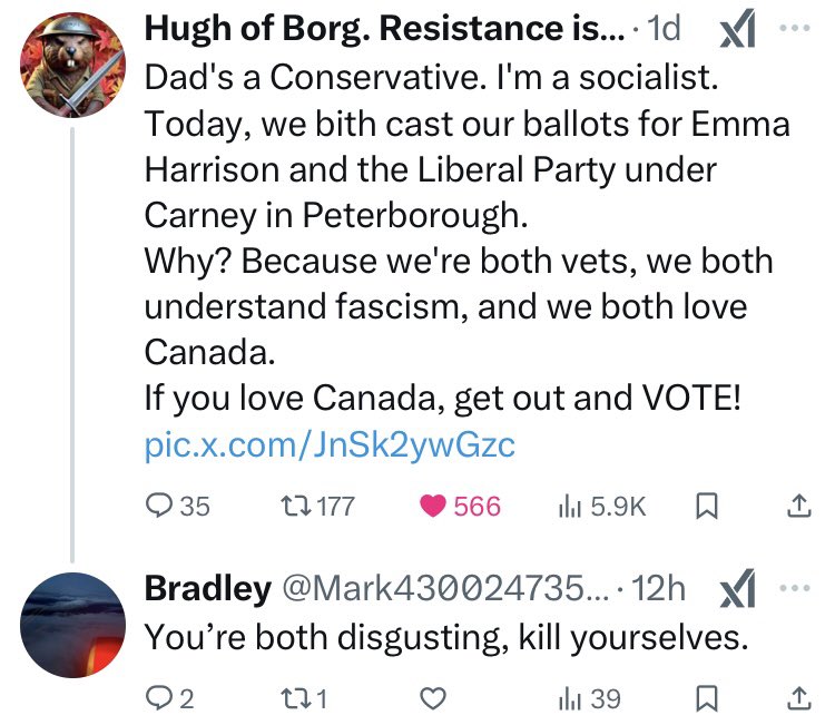 MaryBrighton_bu's tweet photo. Hey @mferreriptbokaw Your supporters are wishing death on people who didnโt vote for you. If youโre not condemning it, youโre complicit. #Ptbo #Lakefield #Norwood #Havelock #Douro #Keene https://t.co/MfMOeHV8sl