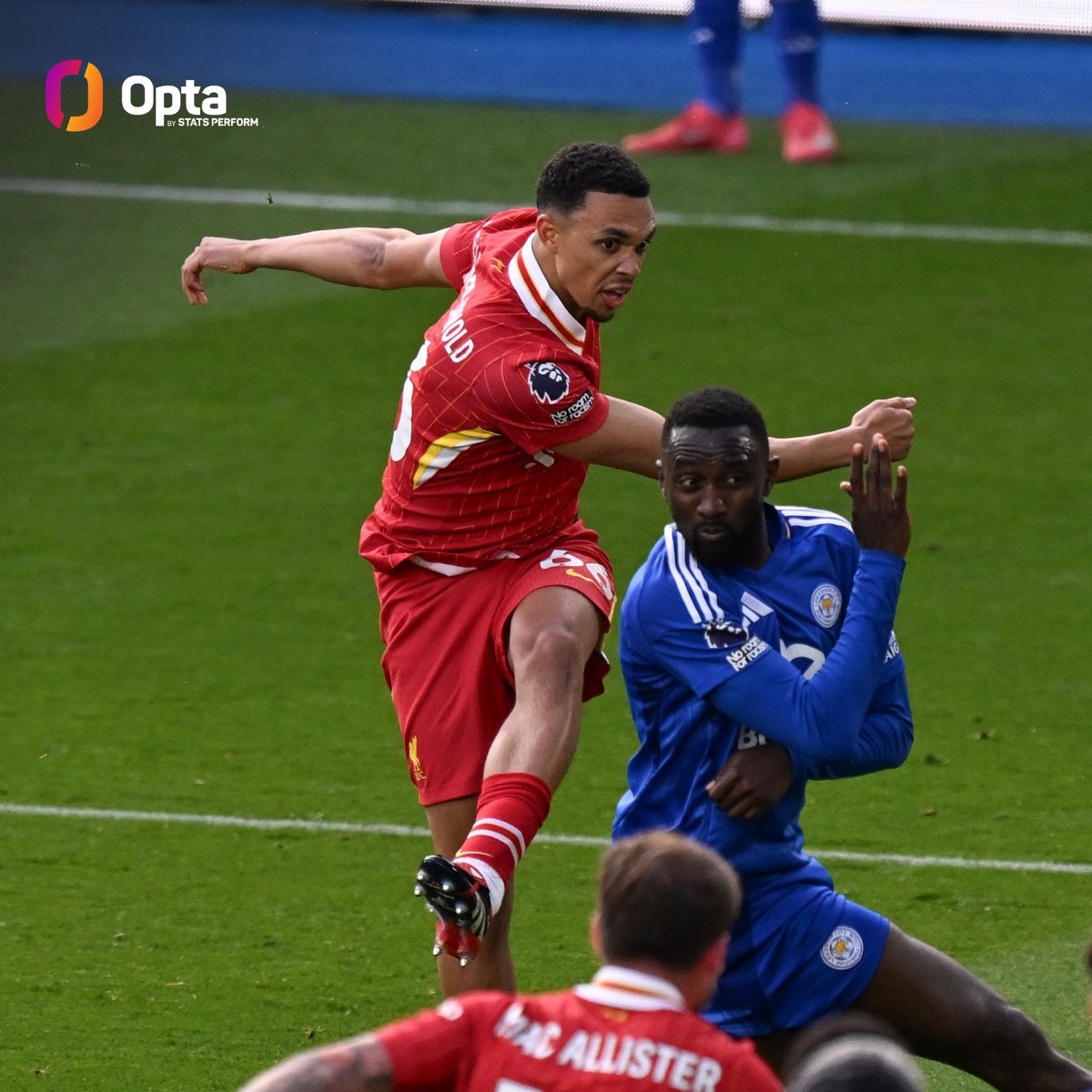 OptaJoe's tweet photo. 1 - Trent Alexander-Arnold’s winner for Liverpool was the 23rd goal of his professional career (all competitions), yet the first that wasn’t scored with his right foot (one left, 22 right). Swing. https://t.co/JEObvX1j6T