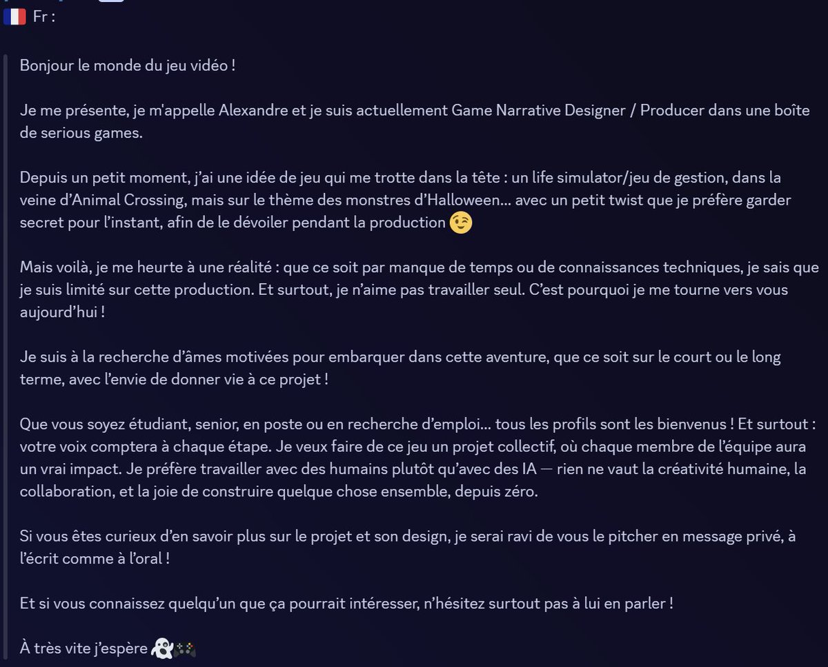 PanCapitaine's tweet image. 🇫🇷 FR : Bonjour, je lance sûrement une bouteille à la mer mais je suis à la recherche de personne motiver pour une idée de jeu.
🇬🇧 EN : Hi, this is probably a shot in the dark, but I’m looking for motivated people to work on a game idea.
#GameDesign #IndieGameDev #gameprogrammer
