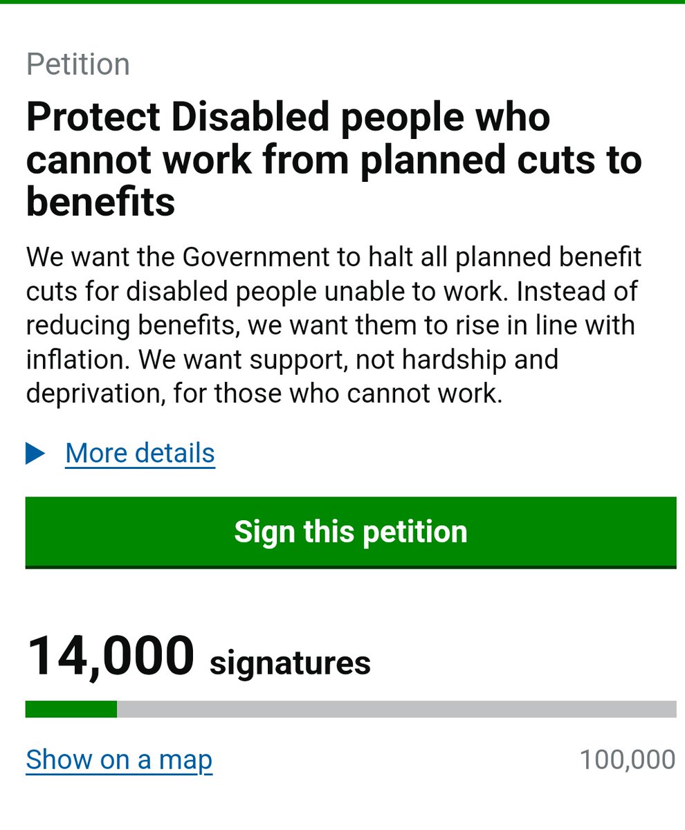 We've hit 14,000 signatures in just 12 days!

If you want to protect Disabled people from these awful proposed cuts and are against what Labour are doing then please sign and share. 

Let's get this to 100,000 signatures so we can have our debate!

petition.parliament.uk/petitions/7215…