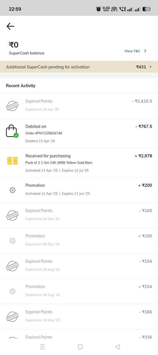 sanjayjain001's tweet photo. @AjioCares Can you pls explain how supercash that were about to expire on 12 July 25, have magically expired on 16 Apr 25. https://t.co/1NhVfQAwe2