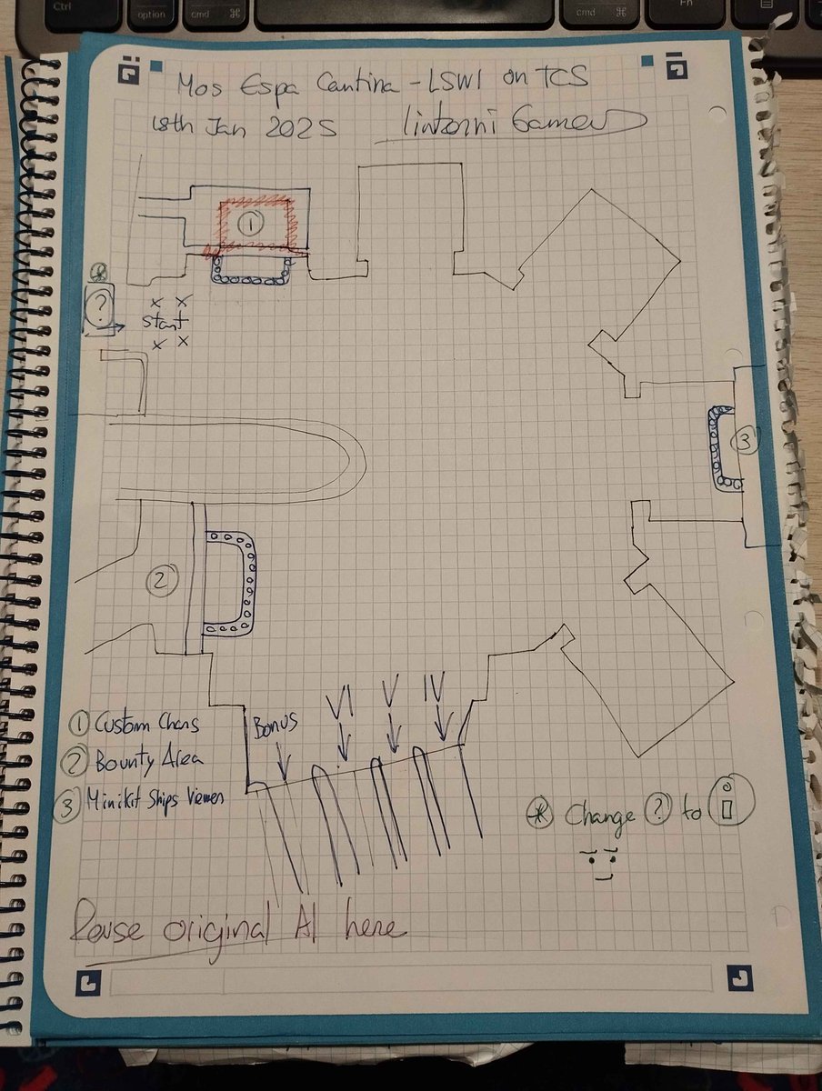 LinterniG's tweet image. Some screenshoots I took while I was remaking Prototype Mos Espa Cantina for #LEGOStarWars The Classic Saga mod. The first one is a picture of a hand draw design I made (which has a different layout than the final one) and the rest are different tests. Video of this coming soon😎