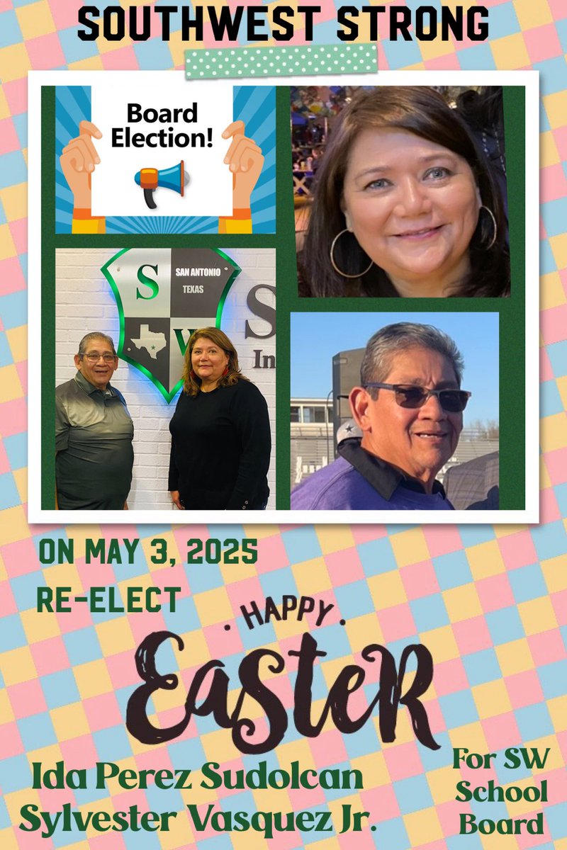 Southwest ISD Elections, Early Voting begins April 22nd-29th. 
Click to see. #southweststrong
#sudolcanvasquez