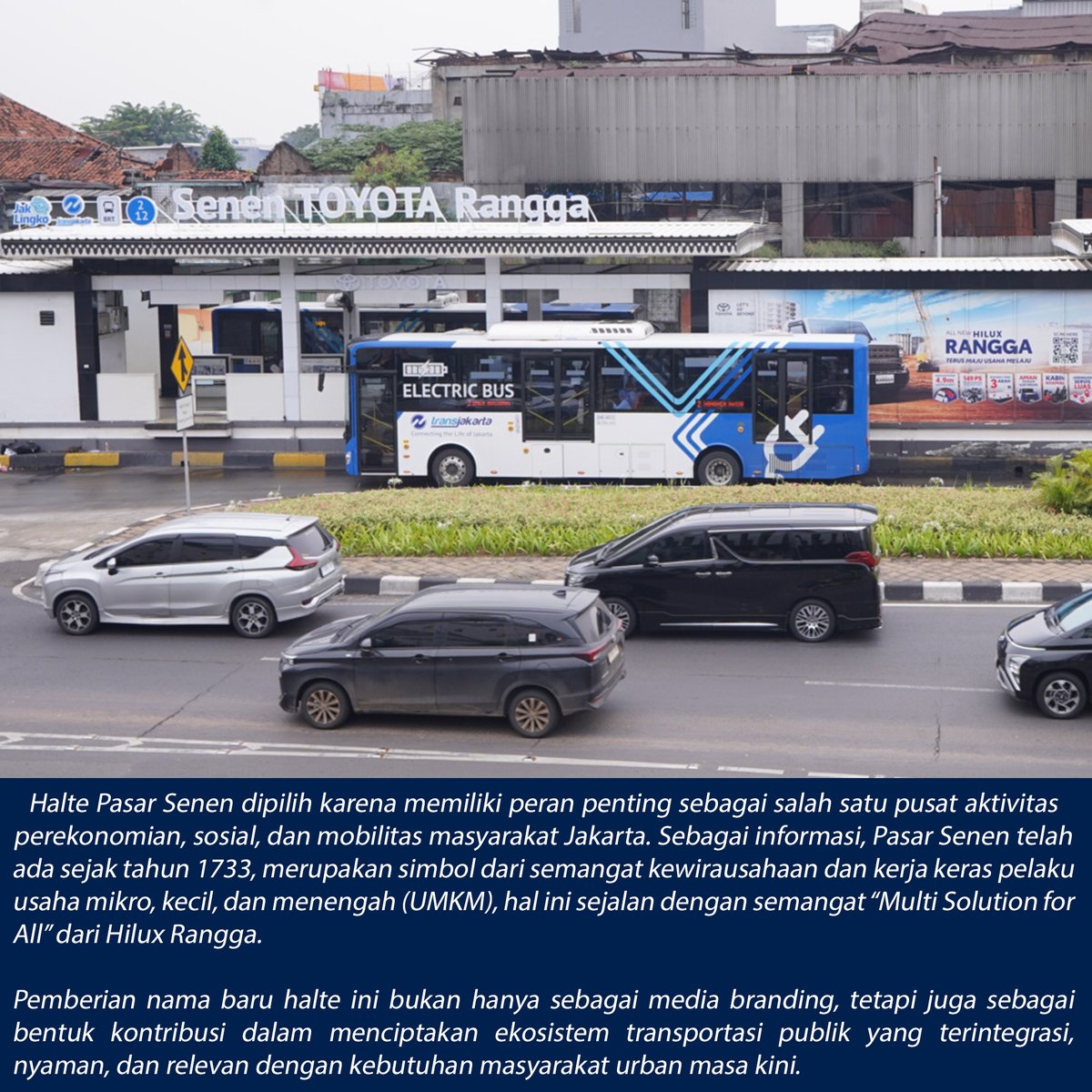 Dapurpacu_id's tweet photo. PT Toyota-Astra Motor (TAM) berkolaborasi dengan PT Transportasi Jakarta resmi mengubah Halte Pasar Senen menjadi Halte Senen TOYOTA Rangga. 

#toyota #toyotaindonesia #toyotaid #toyotaastramotor #hiluxrangga #halte #haltetransjakarta #transjakarta #tije #otomotif #pasarsenen https://t.co/hDwdC19o8A