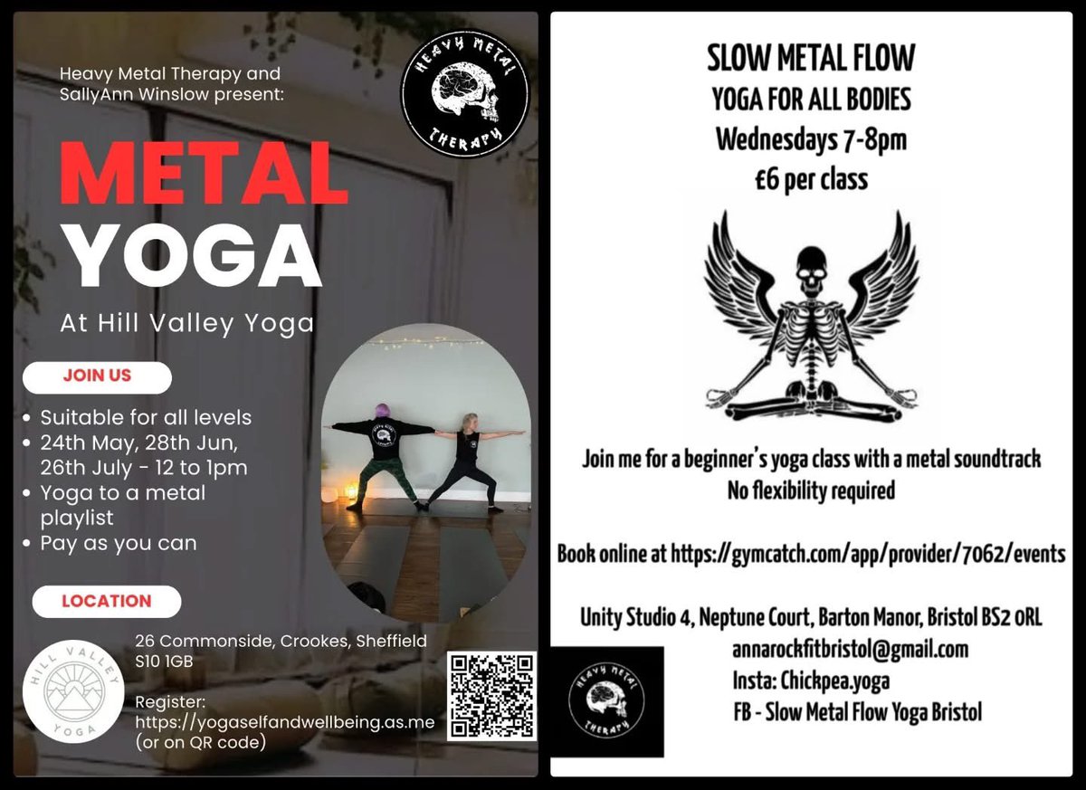 We now have a section on the website dedicated to metal yoga!  
heavymetaltherapy.co.uk/heavy-metal-yo…
Find out about the classes running in association with HMT and also a bit more about why yoga &amp; metal are such good companions.  
#sheffield
#yoga #heavymetal #metalyoga #heavymetaltherapy