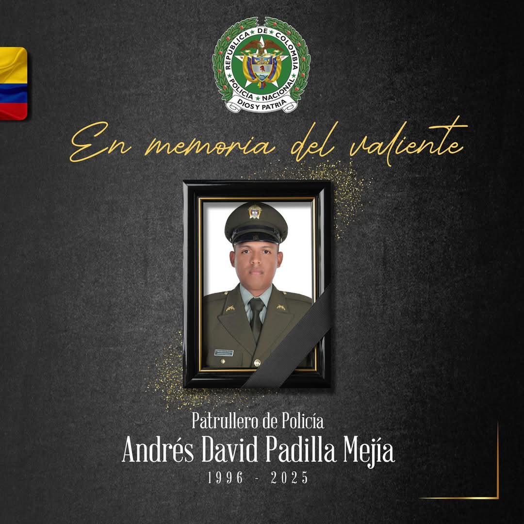 Informativocale's tweet photo. “¡𝐋𝐔𝐓𝐎! Condenamos la acción criminal que segó la vida de nuestro patrullero de policía Andrés David Padilla Mejía en momentos en que acompañaba a los feligreses del municipio de Lourdes (Norte de Santander) en la procesión de Semana Santa. https://t.co/f3BsuqdZm0