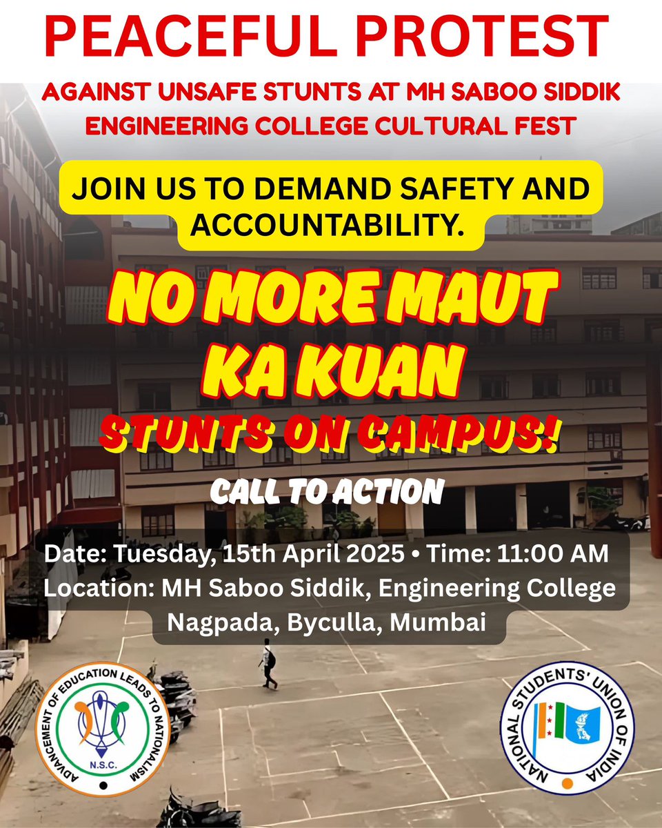 DaniyalFacebook's tweet photo. Maut Ka Kuan inside a college campus!
MH Saboo Siddik College turned their cultural fest into a deadly stunt arena.
No safety, no accountability.
Who’s responsible? https://t.co/q16JF1lw8y