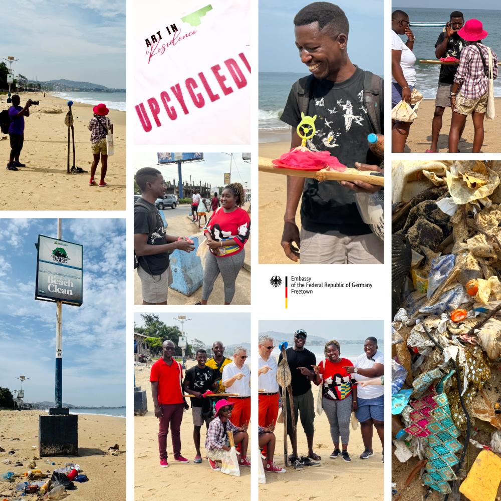 ✨️ #UPCYCLED! 💯 Inspiring #ArtWalk with 🇸🇱 artist Felix Rhodes. "You bring me something, and I show you how to make art out of it," he started a 🇸🇱🙌🇩🇪 guided walk at the beach.💡Create, keep your environment clean, and give used things a new life. <a href="/GermanyInAfrica/">GIC Africa</a>