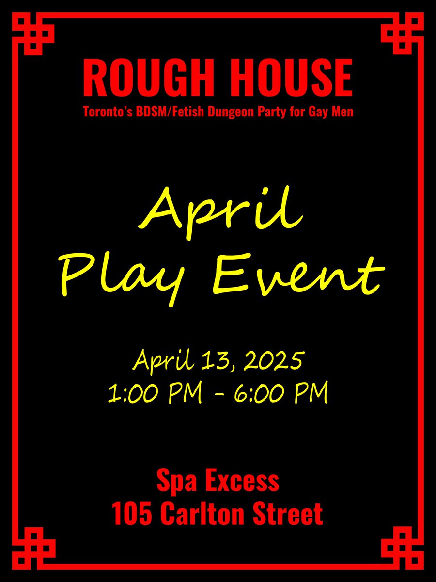 SpaXSTO's tweet image. Rough House SUN APR 13 1-6PM. Toronto's BDSM Fetish &amp;amp; Dungeon Event. Get your gear on for a hot afternoon at the club! Only at Spa Excess. SpaExcess.com