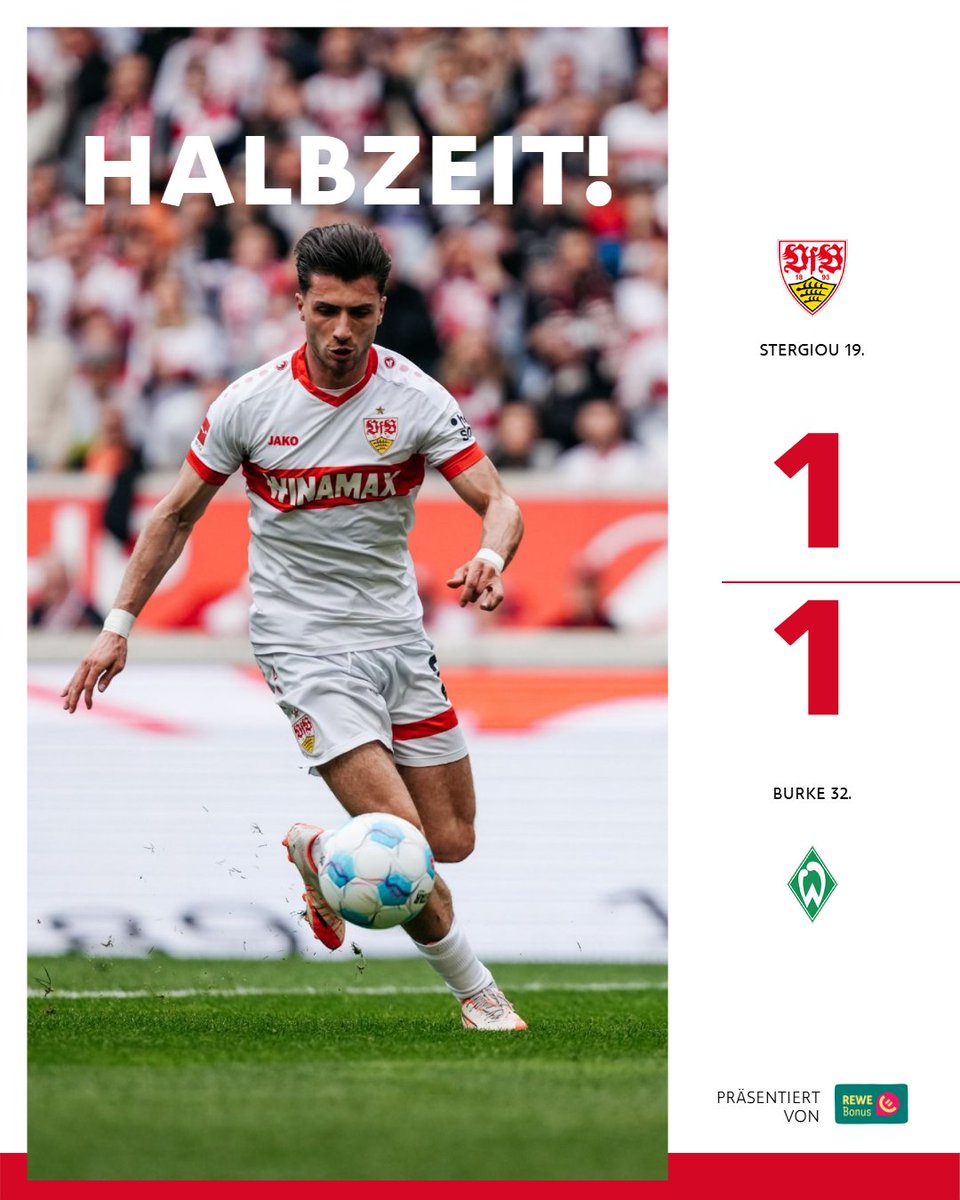 FIM DE PRIMEIRO TEMPO!

O VfB faz um jogo abaixo até aqui, mas vai empatando por 1 a 1 após abrir o placar com Stergiou.