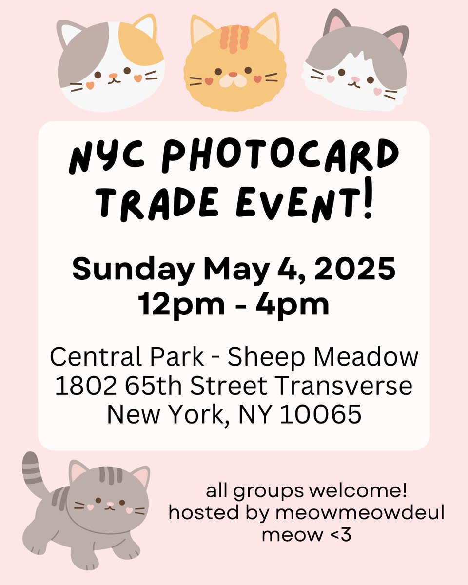brbrookie's tweet photo. NYC PHOTOCARD TRADE/SELL EVENT!

📅 SUNDAY, MAY 4TH 12-4PM
📍CENTRAL PARK - SHEEP MEADOW
1802 65th St Transverse
*exact location will be posted on the day of

all groups welcome, please read the extra info in the thread below!! hope to see you there <3 https://t.co/X1zaDukNkr