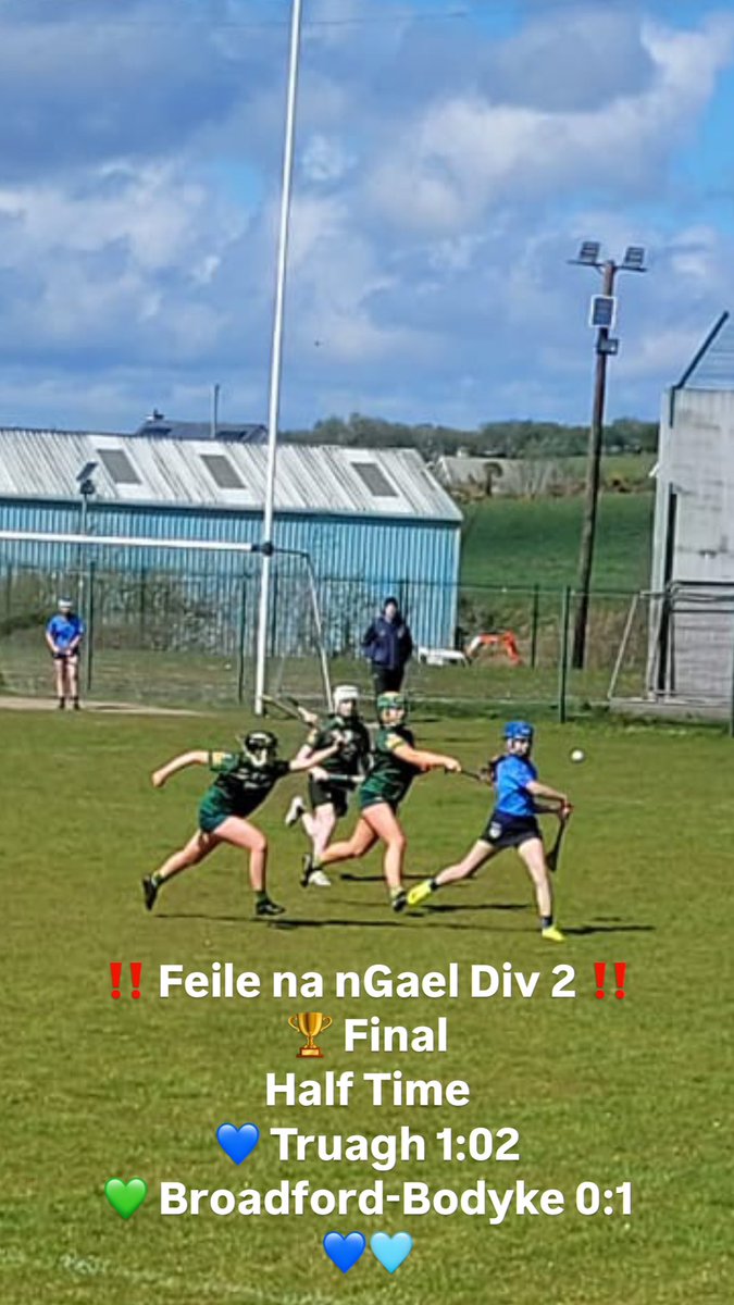 ‼️ Feile na nGael Div 2 ‼️
🏆 Final Half Time 
🤝 Truagh 1:02 v Broadford-Bodyke 0:01
📍 Kilmaley
🤞
💙🩵