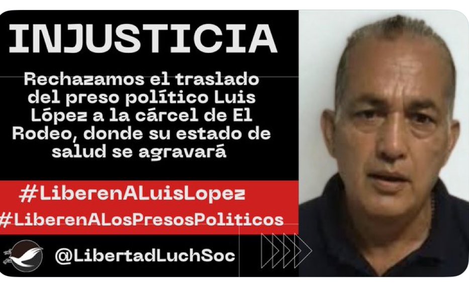 zulimadelvalle's tweet photo. Rechazó el traslado de #LuisLopez y de los 5 militares del grupo #Gedeon desde el Helicoide hacia Rodeo 1. !¿Porque el traslados repentinos y de noche o madrugada ? ¿Porque sin avisar a su familiares? La salud de Luis López está en riesgo. https://t.co/Akvti0p16H