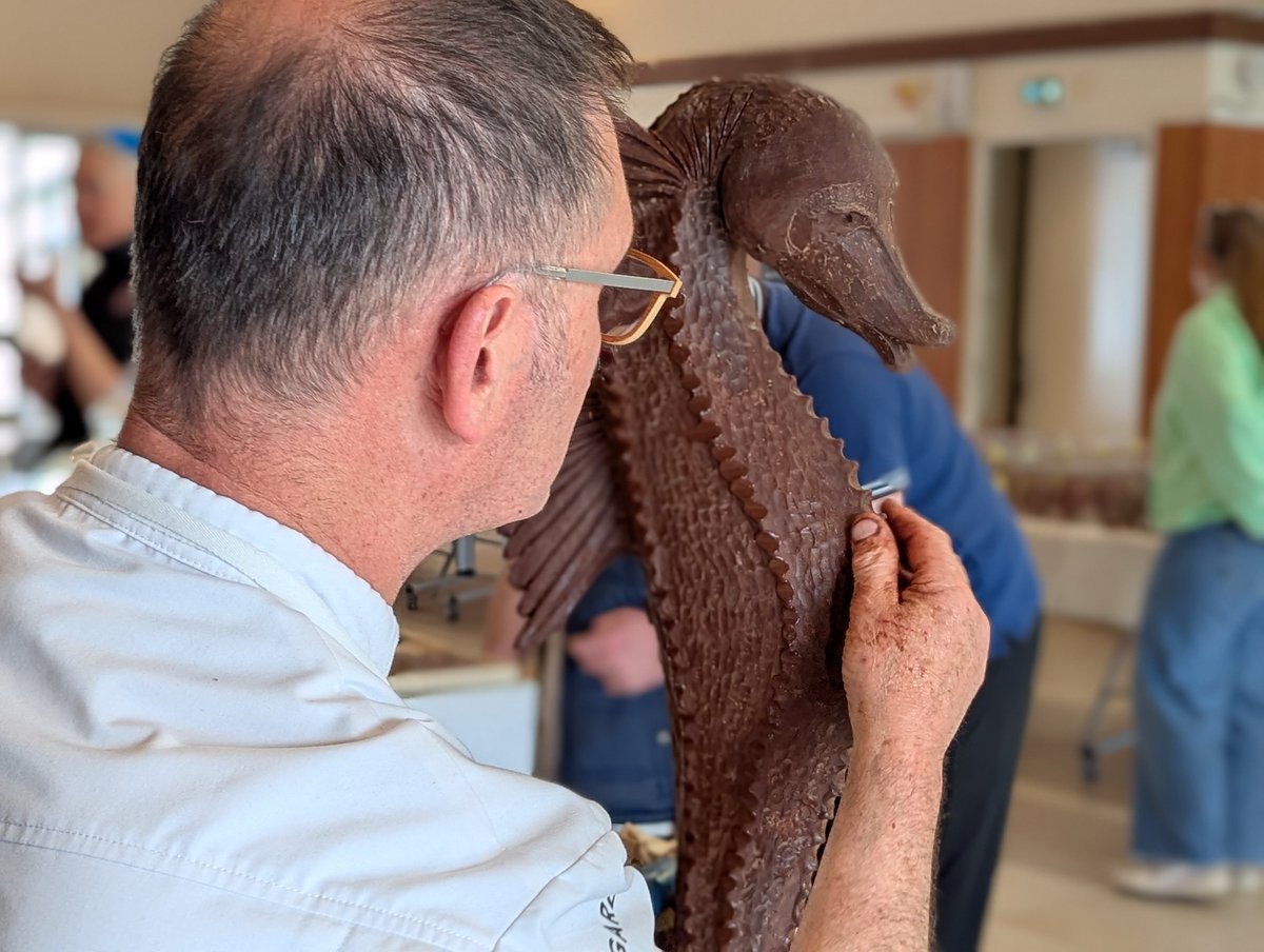 Hip hip hip fait l'hippocampe... Sculpture en chocolat au salon du Show Colat ! Une merveille cacaotée.