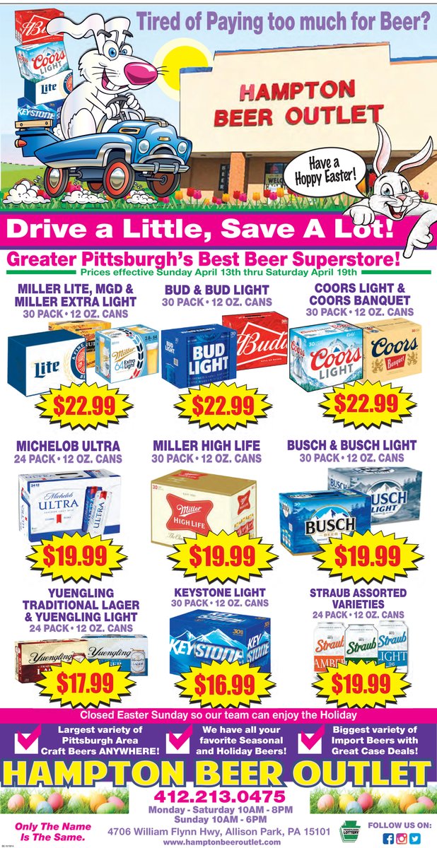🐰 We could try to get creative and think of a good "Hop/Hoppy" pun. 

👀 But that's not necessary. These #Easter deals speak for themselves. 

🍻 #Beer. That's the sell. Come and get it at a wildly discounted price while the deals last!