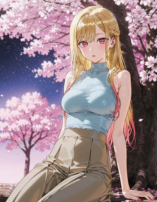 夜桜と編み込みヘアの海夢ちゃん 