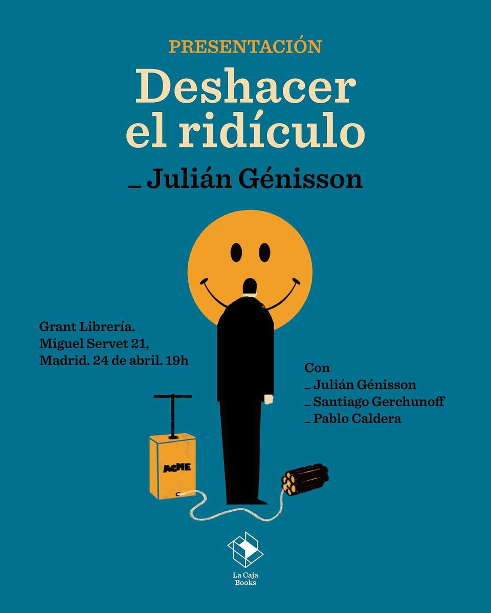 ¡Por fin! Esto me hace tanta ilusión que seguramente no llegue vivo, pero:  

el 24 de abril presentaré el ensayo en Madrid. Será a las 19h en la librería Grant. Me llevarán en volandas Pablo Caldera y Santiago Gerchunoff.  

¡Gracias y mucha suerte!