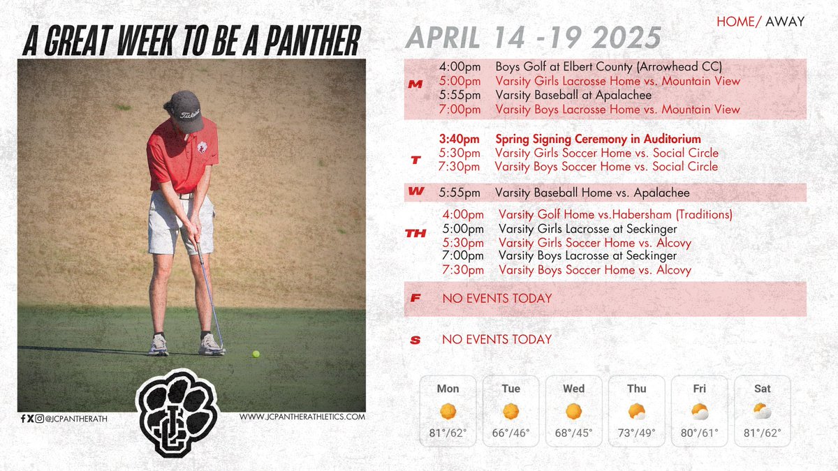 JCPantherAth's tweet photo. Back in action this week, getting ready for playoffs season next week!  Let's Go Panthers! #ProudtobeJC https://t.co/hqpd1psmce