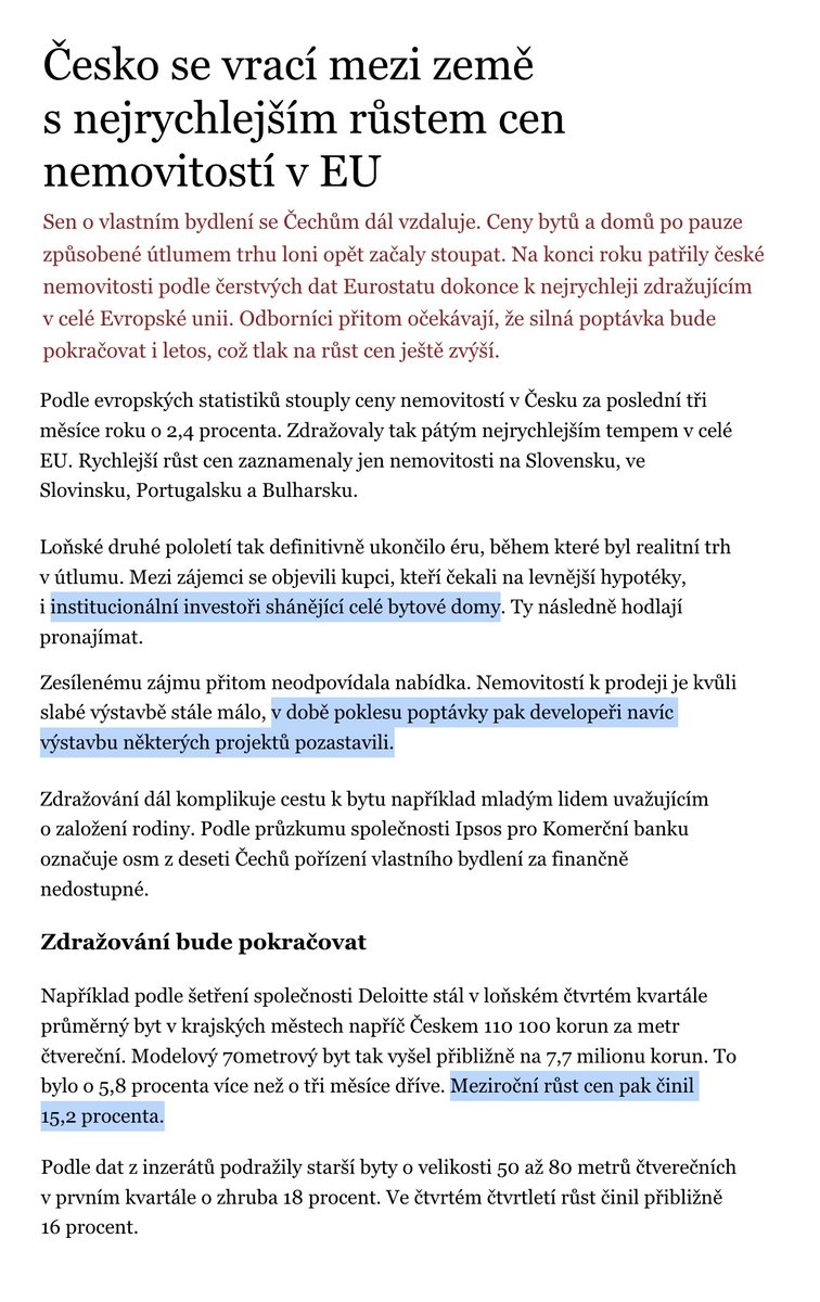 Už to vypadalo, že si ve zchudlém 🇨🇿 vlastní byt nebude moct dovolit už vůbec nikdo. Situaci ale zachraňují velké korporace, které skupují celé bytové domy, abychom si místo levné hypotéky mohli užívat předražený komerční nájem. ODS to opět dokázala, krizi bydlení vyřešil trh. 🥰