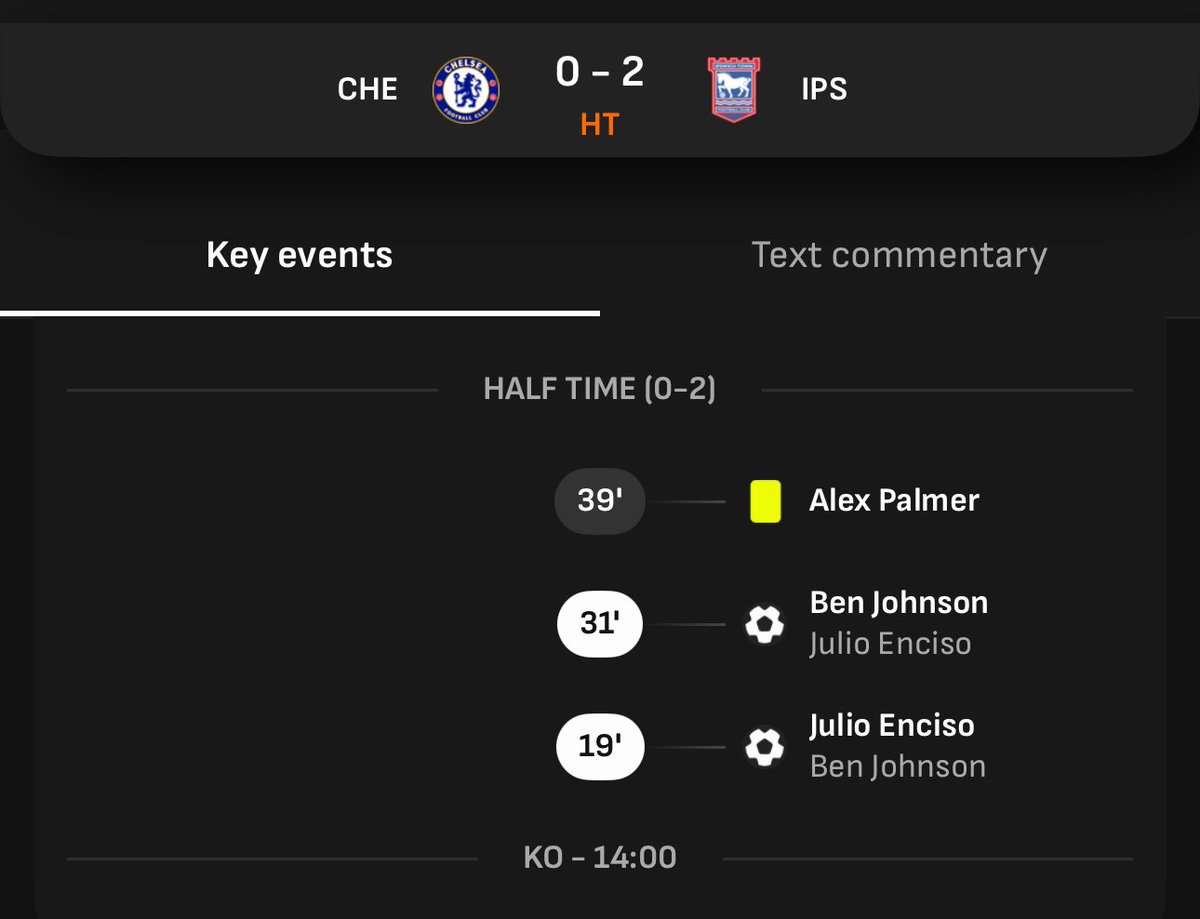 WEFOOTBALL777's tweet photo. 2024-25 PREMIER LEAGUE MATCHWEEK 32
Sun 13 Apr 14:00 UKT - Chelsea vs Ipswich Town half-time results 
#wefootball777 #football #PremierLeague #EPL #matchweek32
#chelseafc #ipswichtownfc https://t.co/CK2SW9yjll