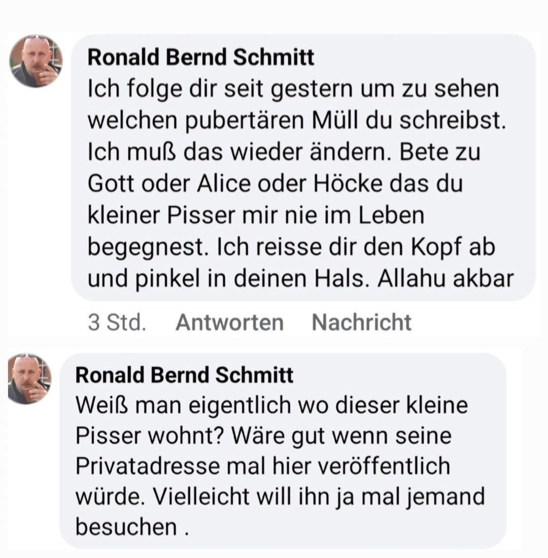 nikitheblogger's tweet photo. Unfassbar: Die Staatsanwaltschaft hat das Verfahren gegen diesen Mann eingestellt trotz meiner Anzeige! Es bestehe kein öffentliches Interesse, diese Morddrohung zu verfolgen.
Dürfen Linke in diesem Land straffrei Morddrohungen an mich verschicken? https://t.co/DLOZpB6kZh