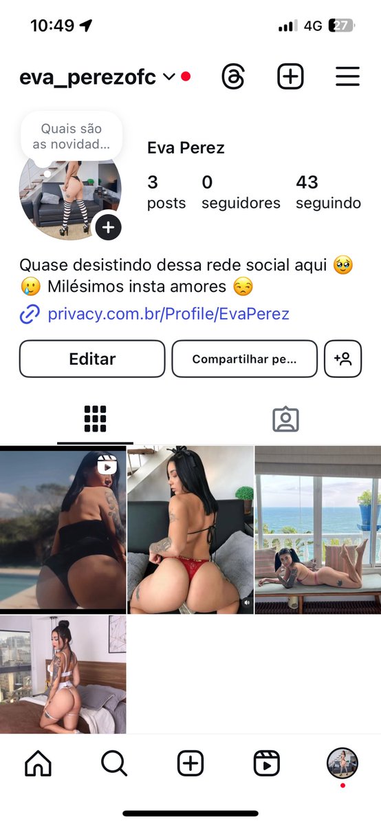 Instagram novo amores, o antigo caiu, segue muito lá ☝️☝️☝️ instagram.com/eva_perezofc?i…