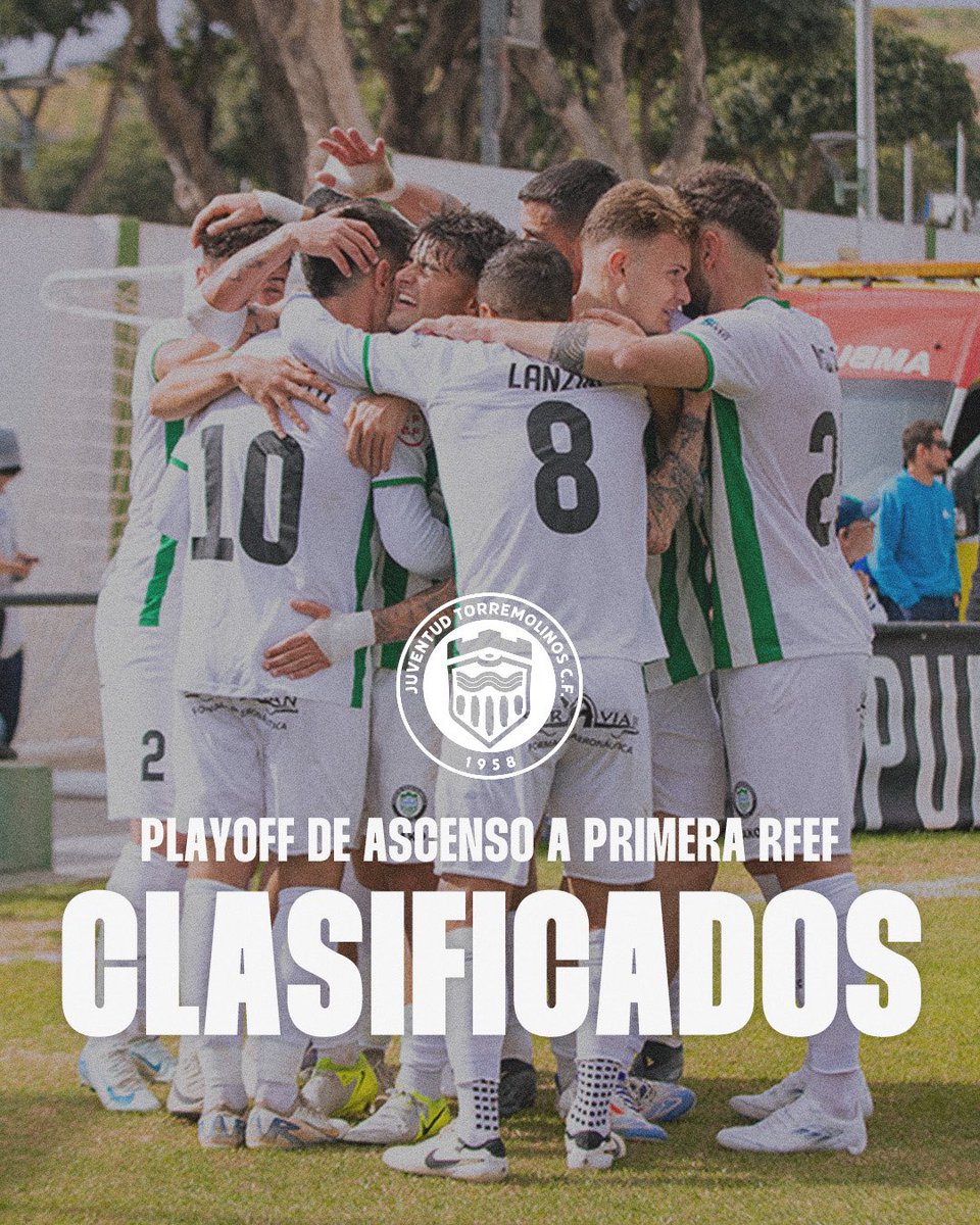 𝗦𝗢𝗠𝗢𝗦 𝗗𝗘 𝗣𝗟𝗔𝗬𝗢𝗙𝗙🔥💚

Tras una temporada cargada de esfuerzo, el Juventud Torremolinos CF asegura su puesto en el playoff de ascenso a Primera RFEF. 

¡Sigamos soñando y luchando juntos por escribir una nueva página en la historia del Club! 

¡Enhorabuena equipo! 🤩
