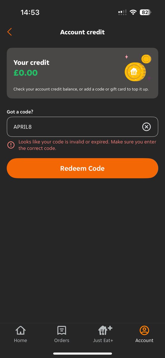 DiscoDsgn's tweet photo. @JustEatUK why are you advertising discount codes that don’t work? @ASA_UK https://t.co/IMAImof3LW