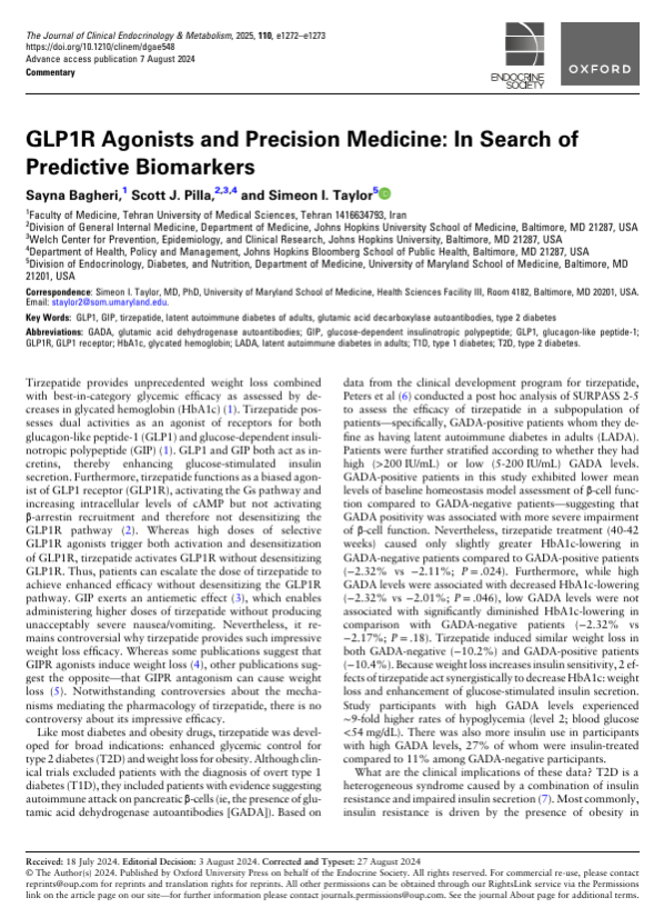 GLP1R medications show remarkable efficacy in T2D &amp; obesity, but inter-individual responses vary. Precision medicine &amp; biomarkers guide treatment, though widespread screening may not be cost-effective. #Diabetes #PrecisionMedicine #GLP1R
academic.oup.com/jcem/article/1…