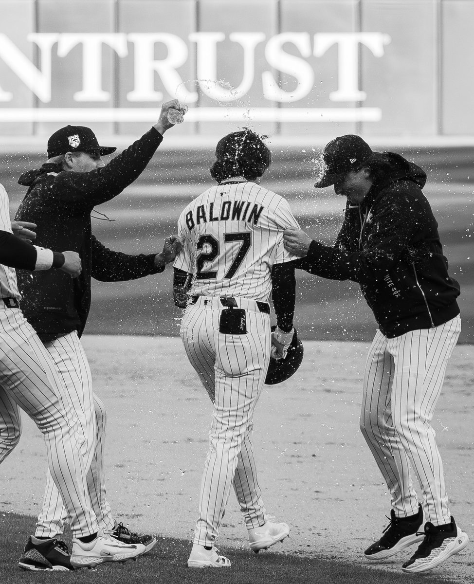 jruff96's tweet photo. Brooks Baldwin gets showered by teammates Jonathan Cannon and Davis Martin after delivering the biggest hit of his young MLB career. 

Baldwin’s walk-off RBI single vs Aroldis Chapman led the White Sox to a 3-2 win and series victory over the Boston Red Sox.

📸: April 12th, 2025 https://t.co/3lSGLpPIeG