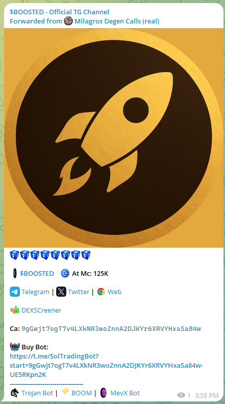 BOOSTED now on Milagros Degen Calls

ca: 9gGwjt7ogT7v4LXkNR3woZnnA2DJKYr6XRVYHxaSa84w

t.me/boosted5x/29